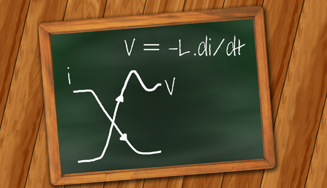v= -L*di/dt on a chalk board